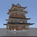 Traditional Chinese Ancient Architecture With Multi Story Wooden Pagoda And Overhanging Eaves