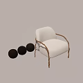 White Single Sofa With Brown Rattan Armrests And Three Black Round Pillows