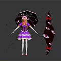 Anime Girl In Purple Dress With Decorative Umbrella Eye Patterned Ornament And Falling Shattered Pieces