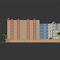 Modern Urban Cityscape Model Featuring Colorful Buildings Streets Palm Trees And Red Car