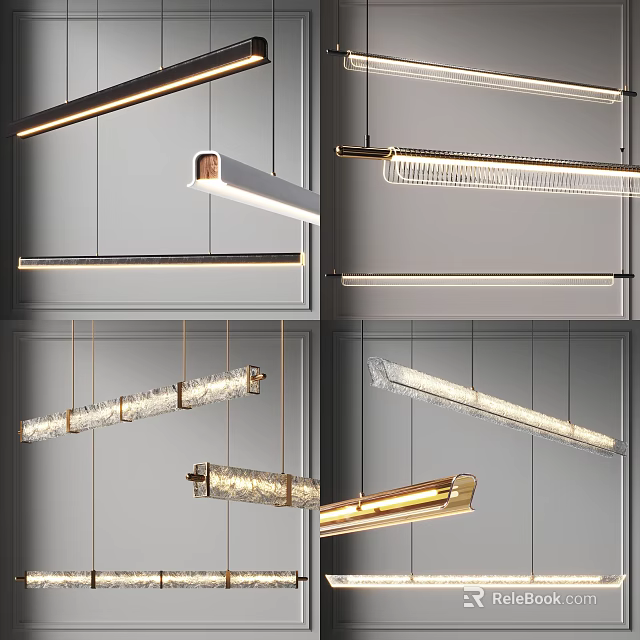 Contemporary Linear Chandeliers With Metal Frames And Crystal Details For Modern Interior Design 3d model 