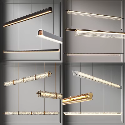 Contemporary Linear Chandeliers With Metal Frames And Crystal Details For Modern Interior Design 3d model