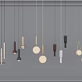 Modern Pendant Lights Design With Hanging Spherical and Cylindrical Gold Black White Metallic Illuminated Fixtures