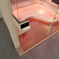 Modern Sauna Interior Design With Wooden Structure And LED Lighting Glass Door And Comfortable Seats