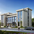 Aerial View Planning Of Modern Multi Story Building With Landscaping Pedestrians And Vehicles