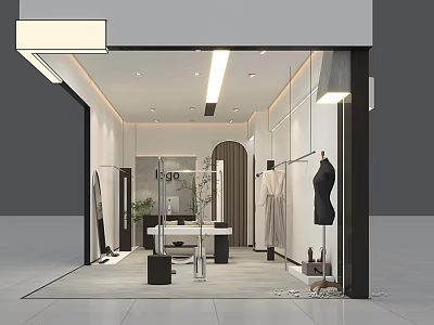 Elegant Modern Clothing Store Interior With Display Racks Mannequins And Lighting 3d model