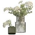Elegant Transparent Mesh Vase With White Flowers And Green Leaves For Home Decor