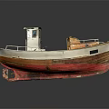 Vintage Wooden Metal Model Boat With Detailed Cabin And Deck Structure