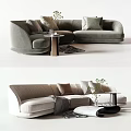 Modern Sectional Sofa with Beige Green Upholstery Pillows Side Table and Plant