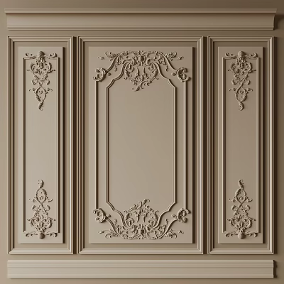 Decorative Lines On Classic Wall Panels With Intricate Carvings And Symmetric Design 3d model