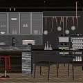 Modern Restaurant Interior With Open Kitchen Island Counter And Pendant Lights
