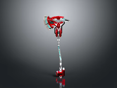 Futuristic Mechanical Axe Design With Red Metallic Head Silver Handle And Details 3d model