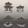 Traditional Chinese Pavilions With Various Roof Designs And Classic Architecture Details