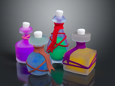 Medical Devices Various Colored Bottles Featuring White Caps And Colored Ribbon Wraps 3d model