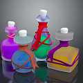 Medical Devices Various Colored Bottles Featuring White Caps And Colored Ribbon Wraps