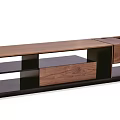 Contemporary Walnut Wood TV Stand With Open Shelves And Storage Drawers