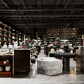 Spacious Elegant Modern Decorative Showroom With Porcelain Items Shelves And Marble Countertops