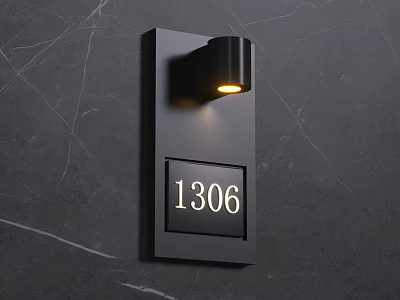 Modern House Number 1306 Plate With Wall Light On Dark Marble Wall 3d model