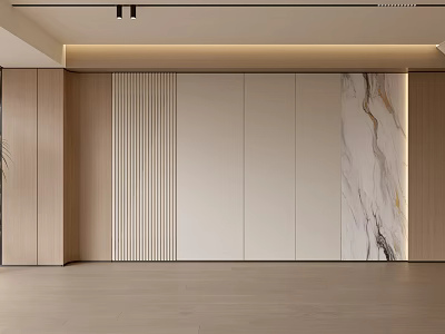 Modern Elegant Background Wall Design With Wooden Panels Striped Patterns And Marble Accents 3d model