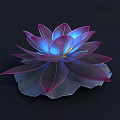 Lotus Shaped Decorative Light With Purple And Blue Illuminated Petals On Green Leaf Base