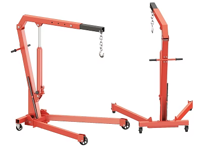 Red Mobile Industrial Hoist Equipment with Extendable Arm Chain Hook and Wheels 3d model