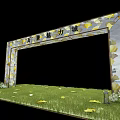 Wanxiang Charm City Event Gateway Decorated with Ginkgo Leaves Grass Lawn and Scattered Lanterns