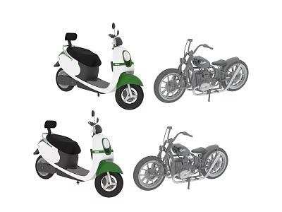 Classic Retro And Modern Motorcycles With Scooter And Heavy Duty Bike Types 3d model