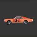 Orange Classic Car With Rebel Flag And 01 Marking 3d model
