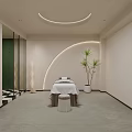 Modern Beauty Salon Interior With Comfortable Beauty Bed Green Plants And Arc Lighting