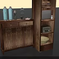 Vintage Wooden Furniture Set With Low Cabinet Tall Shelf Small Stool And Decorative Items