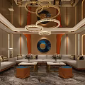 Luxurious KTV Interior With Modern Chandeliers Plush Sofas Coffee Tables And Art Decor