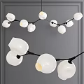 Modern Chandelier with White Globe Shades and Black Branch Frame Hanging