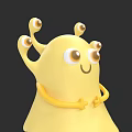 Cute Yellow Cartoon Creature With Multiple Eyes Smiling Expression And Arms