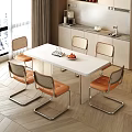Modern White Dining Table Set With Clear Acrylic Chairs Orange Cushion And Metal Frame