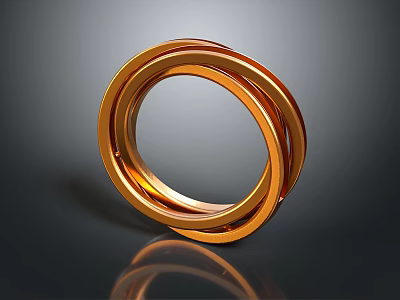 Golden Twisted Decorative Ring Featuring Smooth Surface And Dark Background Reflection 3d model