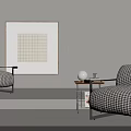 Casual Sofa Combination With Checkerboard Pattern And Side Table In Simple Living Space 3d model