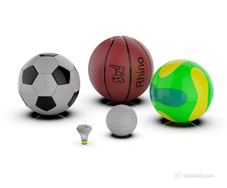 Various Types of Sports Equipment Including Soccer Basketball Volleyball Golf Ball And Shuttlecock 3d model 