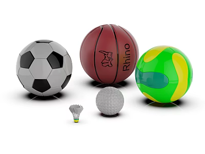 Various Types of Sports Equipment Including Soccer Basketball Volleyball Golf Ball And Shuttlecock 3d model