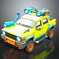 Yellow Toyota Off Road Vehicle Model With Blue Roof Searchlights And Orange Wheels