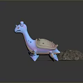 3D Blue Purple Gradient Creature With Large Ears Spotted Shell On Sandy Ground Rock Background