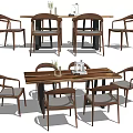 Modern Natural Wood Dining Table Set With Rectangular Top And Upholstered Chairs 3d model