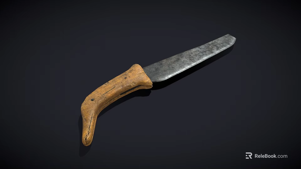 Vintage Kitchen Knife With Wooden Handle And Sharp Metal Blade On Dark Background 3d model 
