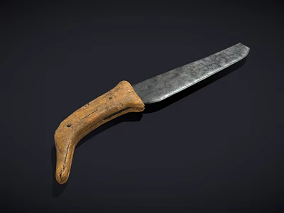 Vintage Kitchen Knife With Wooden Handle And Sharp Metal Blade On Dark Background 3d model
