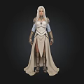 Fantasy Female Character In White Robe With Metallic Armor And Long Sleeves