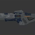 Futuristic Sci-Fi Gun With Metallic Texture Blue Gray Color And Detailed Components