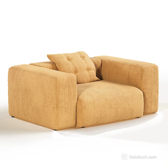 Light Brown Fabric Single Seater Sofa With Square Design And Thick Armrests 3d model