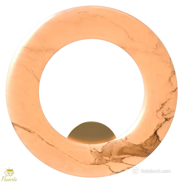 Pinkish Beige Veined Marble Round Wall Lamp With Golden Accent Design 3d model 