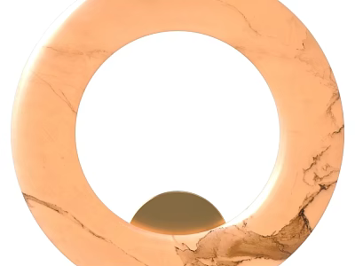 Pinkish Beige Veined Marble Round Wall Lamp With Golden Accent Design 3d model