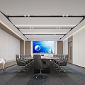 Modern Conference Room Interior Design With Large Screen Long Table And Black Chairs