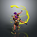 Dynamic Fighting Characters With Purple Hair Black Gold Outfits And Yellow Energy Effects